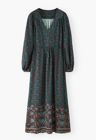Mixed-print dress, Raspberry petrol, webstill