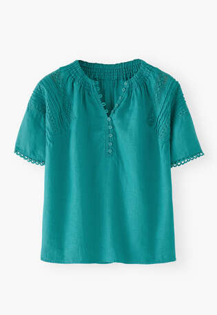Lace-detail blouse, Deep turquoise, webstill