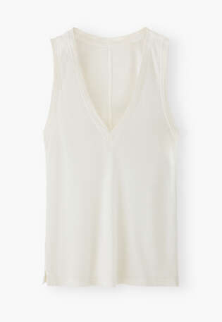 V-neck jersey vest, Ecru, webstill