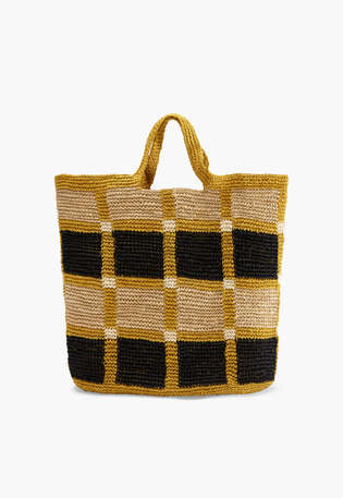 Checked raffia bag, Mustard black, webstill