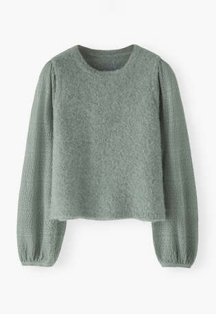 Pointelle-sleeve sweater, Duck egg, webstill