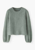 Pointelle-sleeve sweater, Duck egg, webstill
