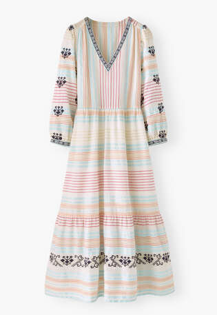 Embroidered striped dress, Off-white magenta, webstill