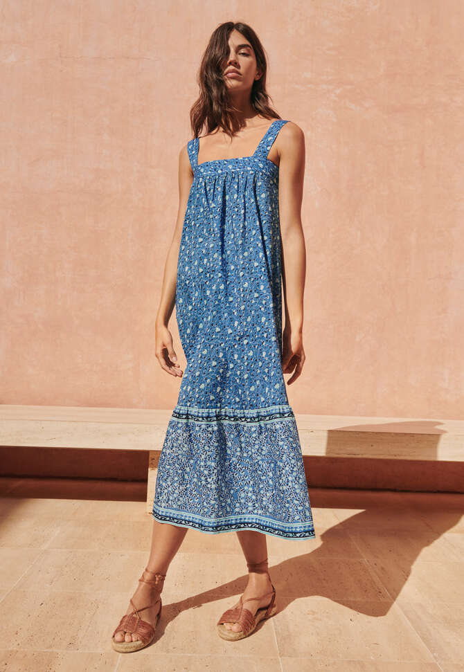 Tiered printed sundress, China blue, completeTheLook