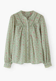 Printed gauze blouse, Soft mint, webstill