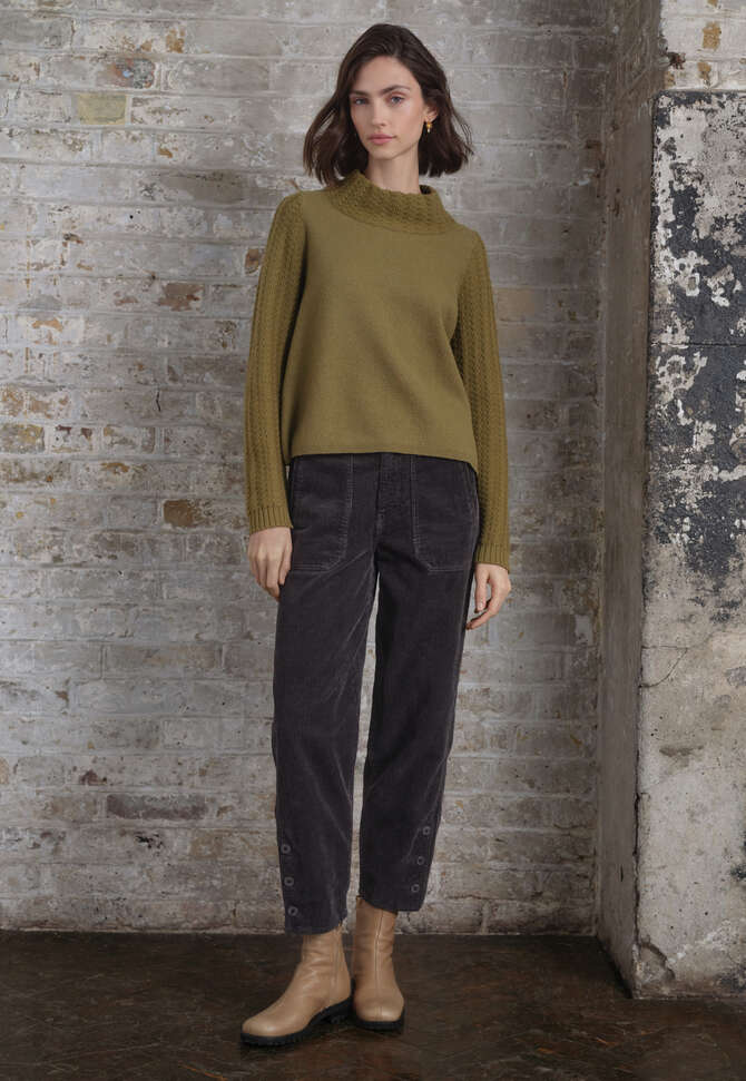 Stitch-detail sweater, Olive, completeTheLook