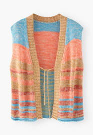 Striped sleeveless cardigan, Coral cerulean, webstill