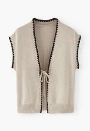 Knitted tie-front top, Ecru, webstill