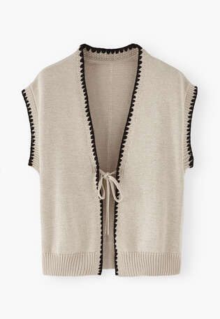 Knitted tie-front top, Ecru, webstill