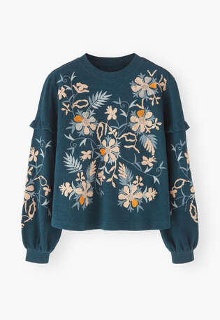 Embroidered sweatshirt, Dark petrol, webstill
