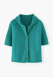 Waffle-stitch cardigan, Turquoise, webstill