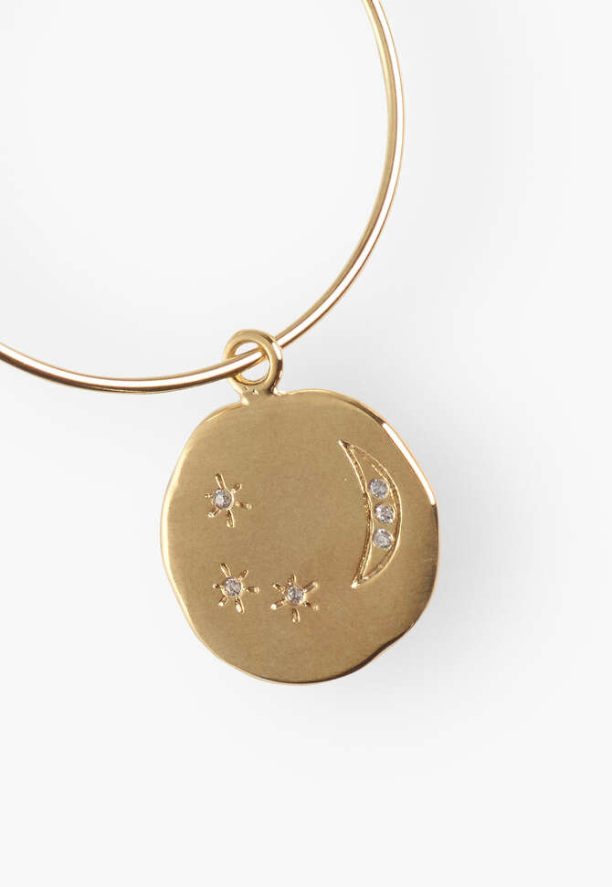 Moons-and-stars pendant hoop earrings, Gold, completeTheLook