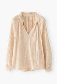 Frill-neck blouse, Ecru, webstill