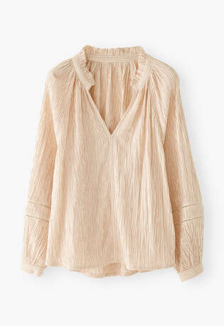 Frill-neck blouse, Ecru, webstill