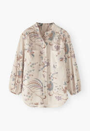 Collarless printed blouse, Almond petrol, webstill