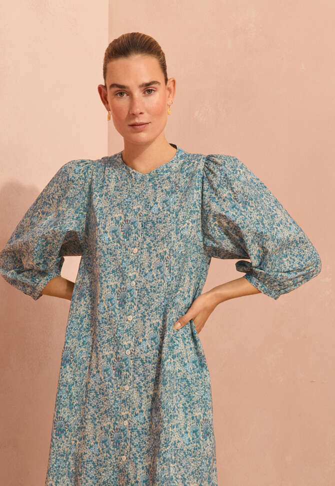 Boho border-placement dress, Blue stone, completeTheLook