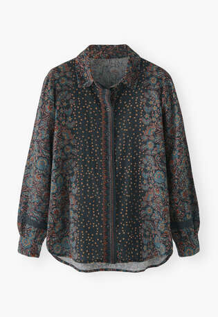 Printed blouse, Indigo coral, webstill