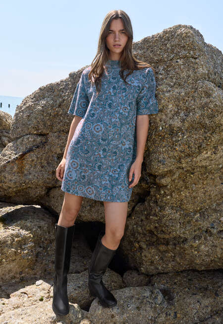 Printed knitted dress, Denim, completeTheLook