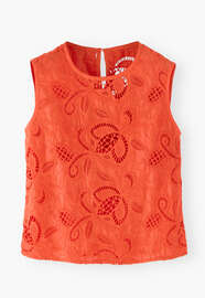 Broderie top, Vermillion orange, webstill