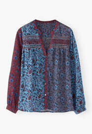 Printed shirring blouse, Purple magenta, webstill