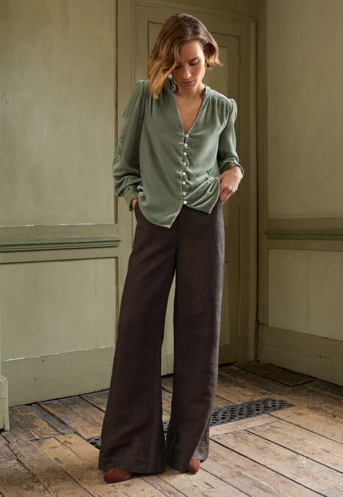 Velvet cutwork blouse, Sea green, completeTheLook
