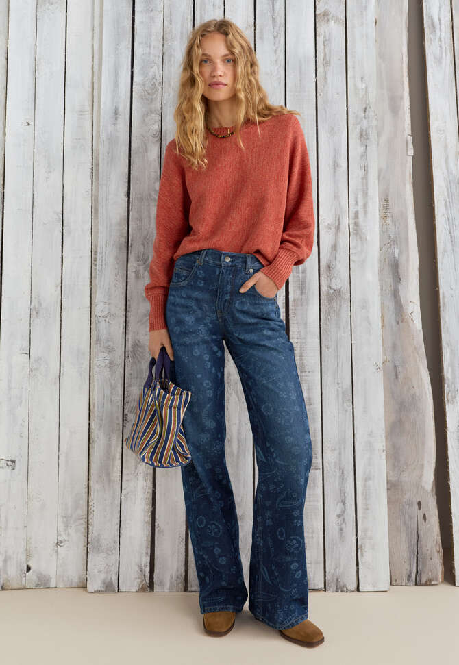 Moss-stitch sweater, Soft red, completeTheLook