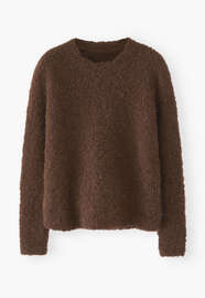 Boucl&eacute; round-neck sweater, Dark chocolate, webstill