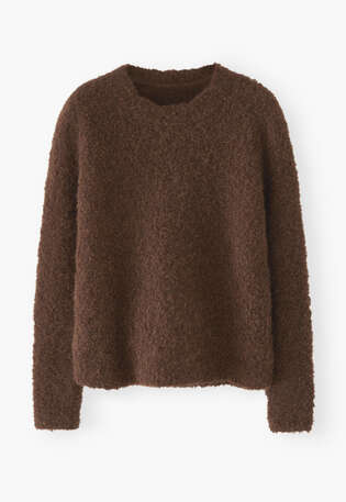 Boucl&eacute; round-neck sweater, Dark chocolate, webstill