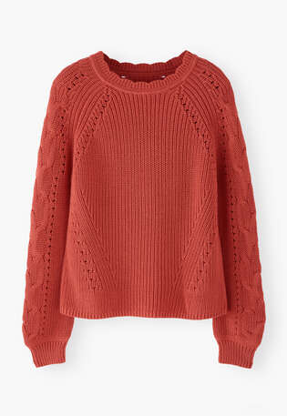 Cable-sleeve sweater, Strawberry, webstill