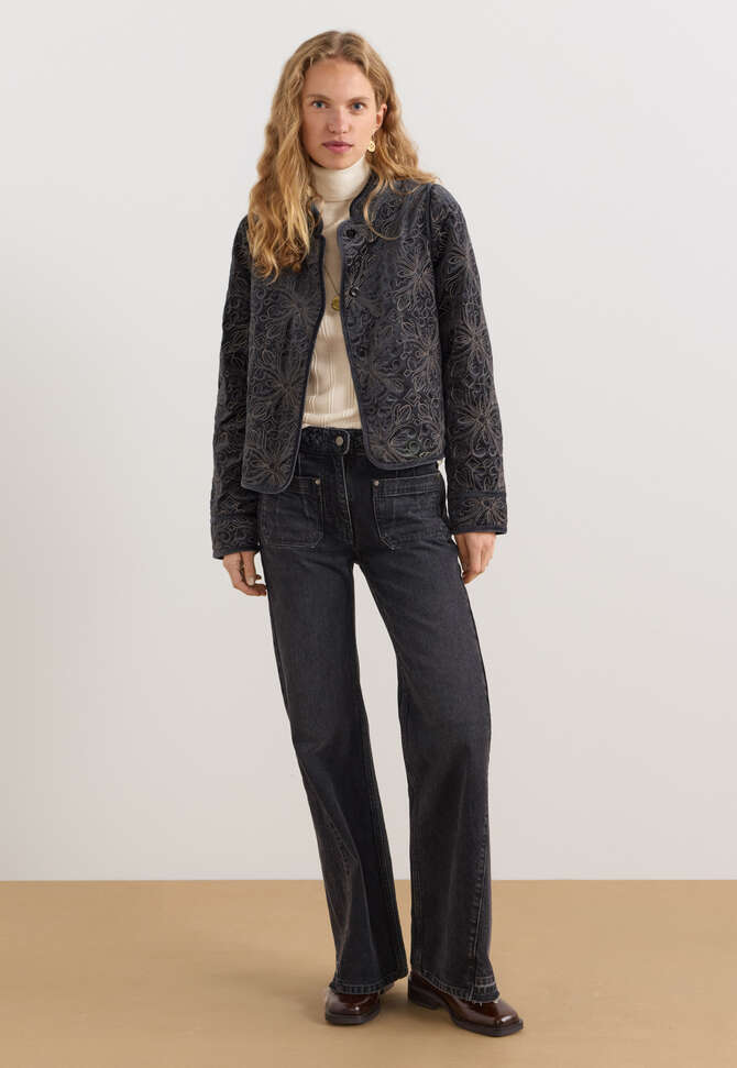 Mixed wash flare jeans, Washed black, completeTheLook