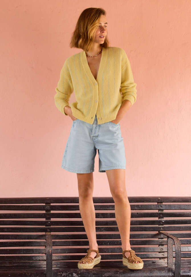 Striped cardigan, Lemon sky, completeTheLook