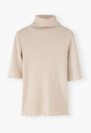Ribbed roll-neck top, Warm ecru, webstill
