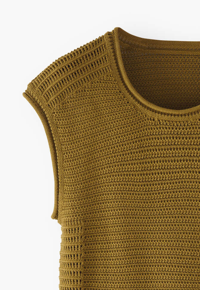 Knitted mesh-stitch top, Olive, completeTheLook