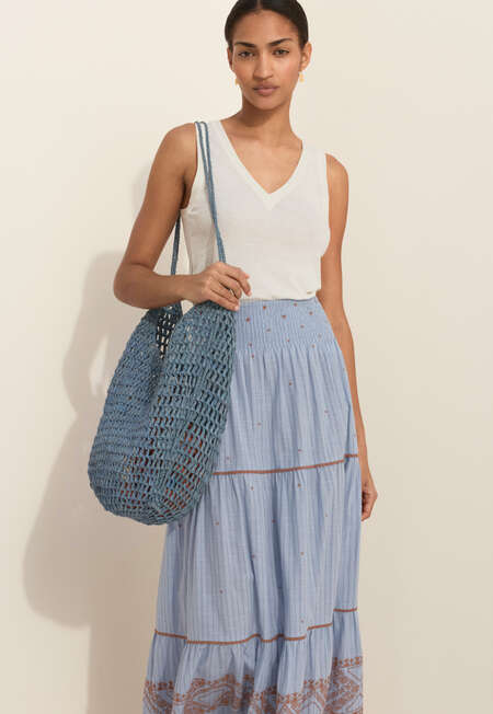 Embroidered striped skirt, Soft cornflower, completeTheLook