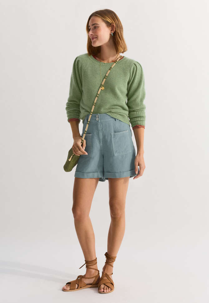 Puff-sleeve sweater, Dusty apple, completeTheLook