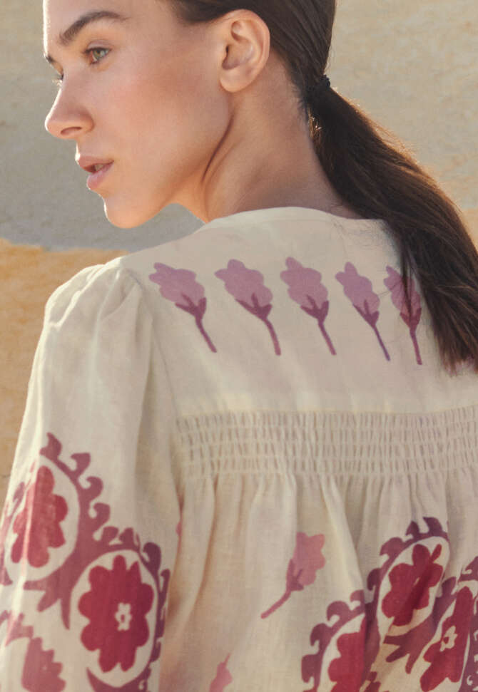 Printed boho blouse, Ecru pink, completeTheLook