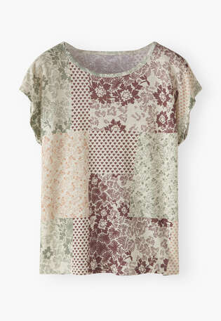 Printed jersey top, Ivory plum, webstill