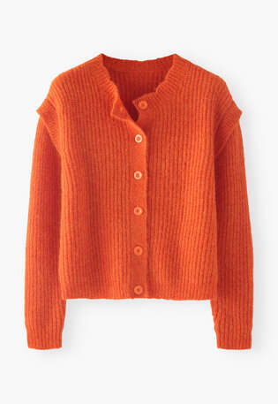 Rib-stitch cardigan, Red orange, webstill