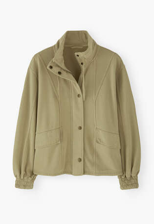 High-neck jersey jacket, Soft olive, webstill