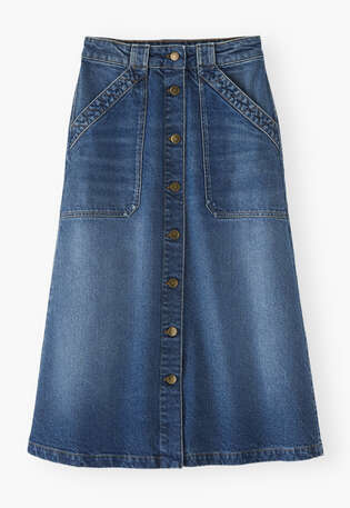 Denim button-front skirt, Mid wash, webstill