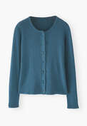 Waffle-stitch cardigan, Petrol, webstill