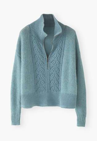 Zip-neck sweater, Aqua, webstill
