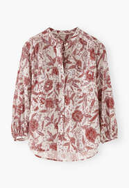 Collarless printed blouse, Ecru maroon, webstill