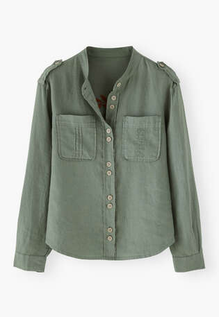 Embroidered-back blouse, Teal slate, webstill