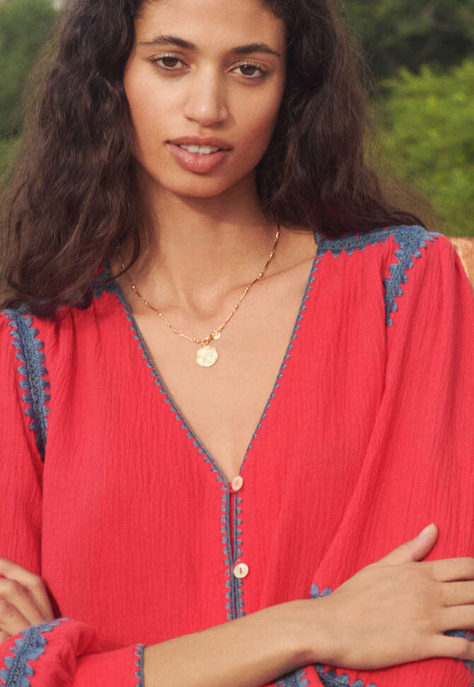Embroidered blouse, Bright crimson, completeTheLook