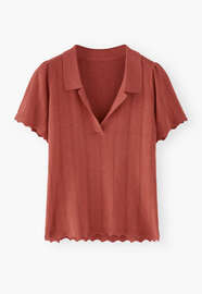 Pointelle-stitch collared sweater, Chilli, webstill
