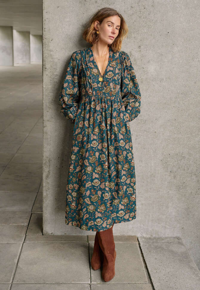 Printed dress, Petrol rust, completeTheLook