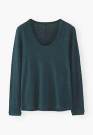 Long-sleeved scoop-neck top, Deep petrol, webstill