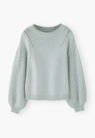 Pointelle sleeve sweater, Sky blue, webstill