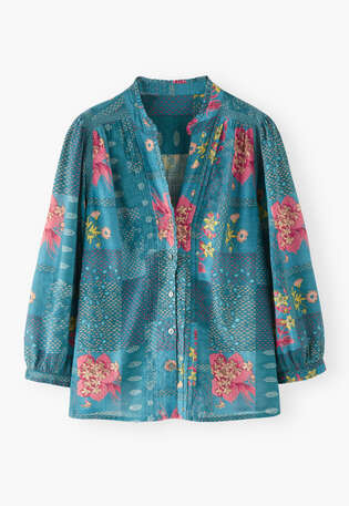 Printed blouse, Denim cerise, webstill